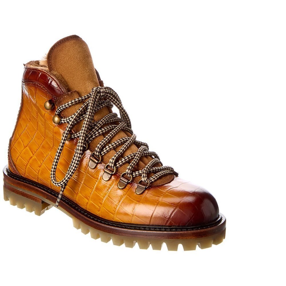 Antonio Maurizi Low Croc-Embossed Leather Hiking Boot